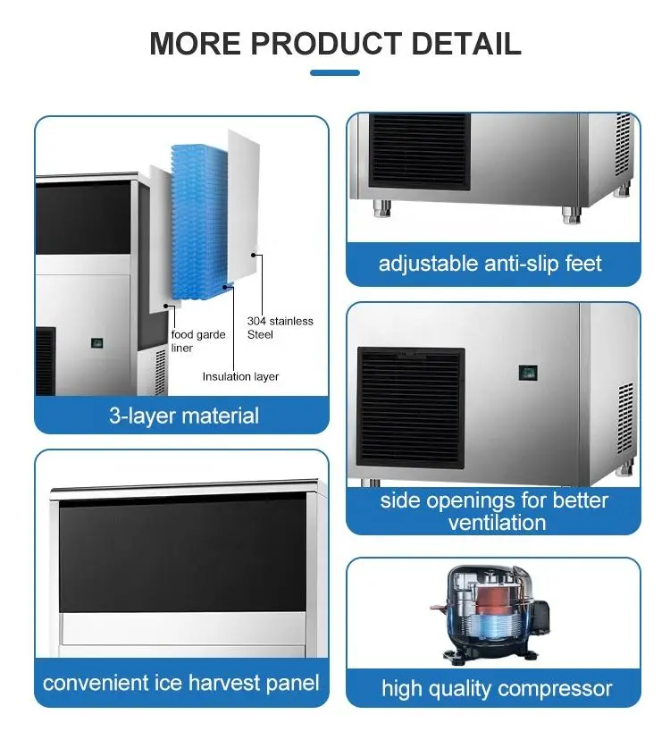 Big Gourmet Commercial Ice Maker Electric Stainless Steel 50kg/24h Hard Clear Cube Ice Machine Spray-on System for Household — image 5