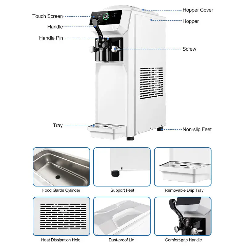 2022 New Technology Electric 220V Stainless Steel Automatic Soft Ice Cream Machine 7 Inch LCD Touch Screen Table Top Commercial — image 3