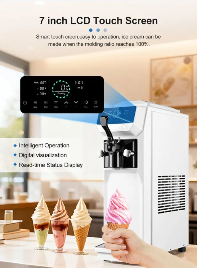 2022 New Technology Electric 220V Stainless Steel Automatic Soft Ice Cream Machine 7 Inch LCD Touch Screen Table Top Commercial — image 7