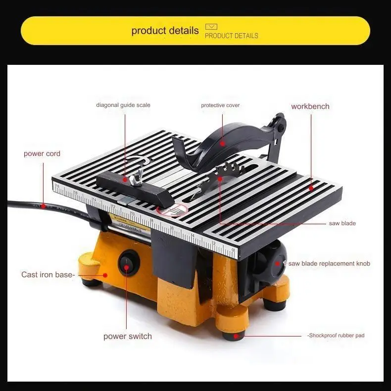 Electric Potable 60W Multifunction Mini Bench Saw for Cutting Copper Aluminium DIY Model Cutting Mini Table Saw for Woodworking — image 3
