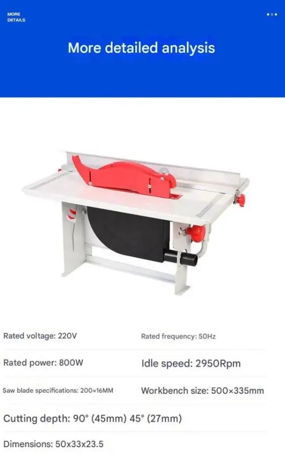 220V Wood-Based Panels Machinery Table Saw Machine Band Saw for Wood and Brick Sliding Table Panel with Core Motor Component — image 3