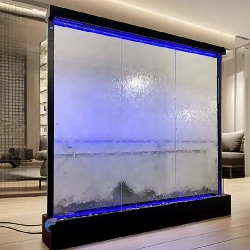 Custom Made Indoor Glass Waterfall Fountain Free Standing Water Fall Wall Panel Waterfall — view 1