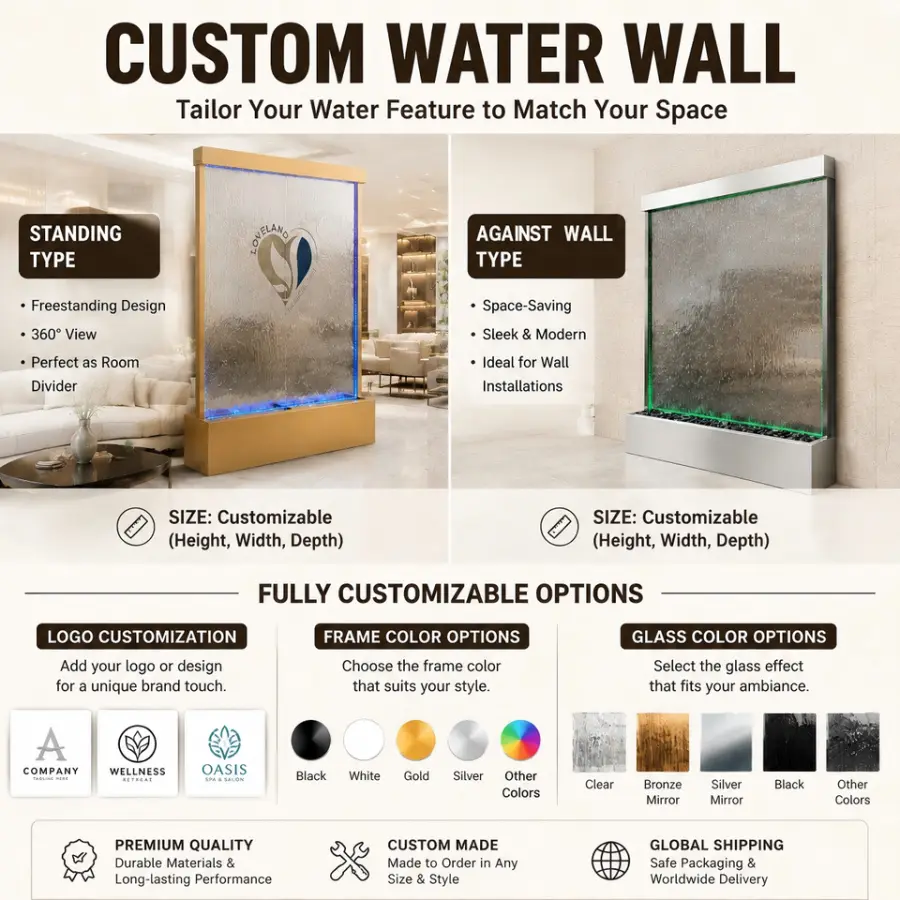 2m wide by 2.05m height Custom Made Indoor Glass Waterfall Fountain Free Standing WaterFall Wall Panel — image 3