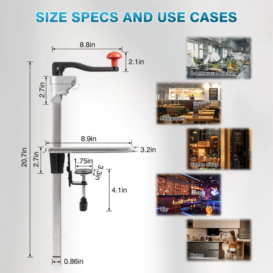 Manual Cast Iron Can Opener Commercial Table Clamp Adjustable Height 0-40cm for Restaurant Kitchen Bar — image 3