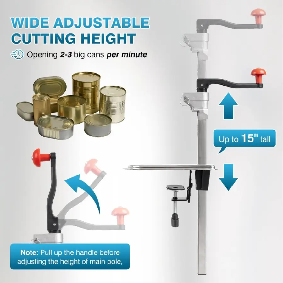 Manual Cast Iron Can Opener Commercial Table Clamp Adjustable Height 0-40cm for Restaurant Kitchen Bar — image 6