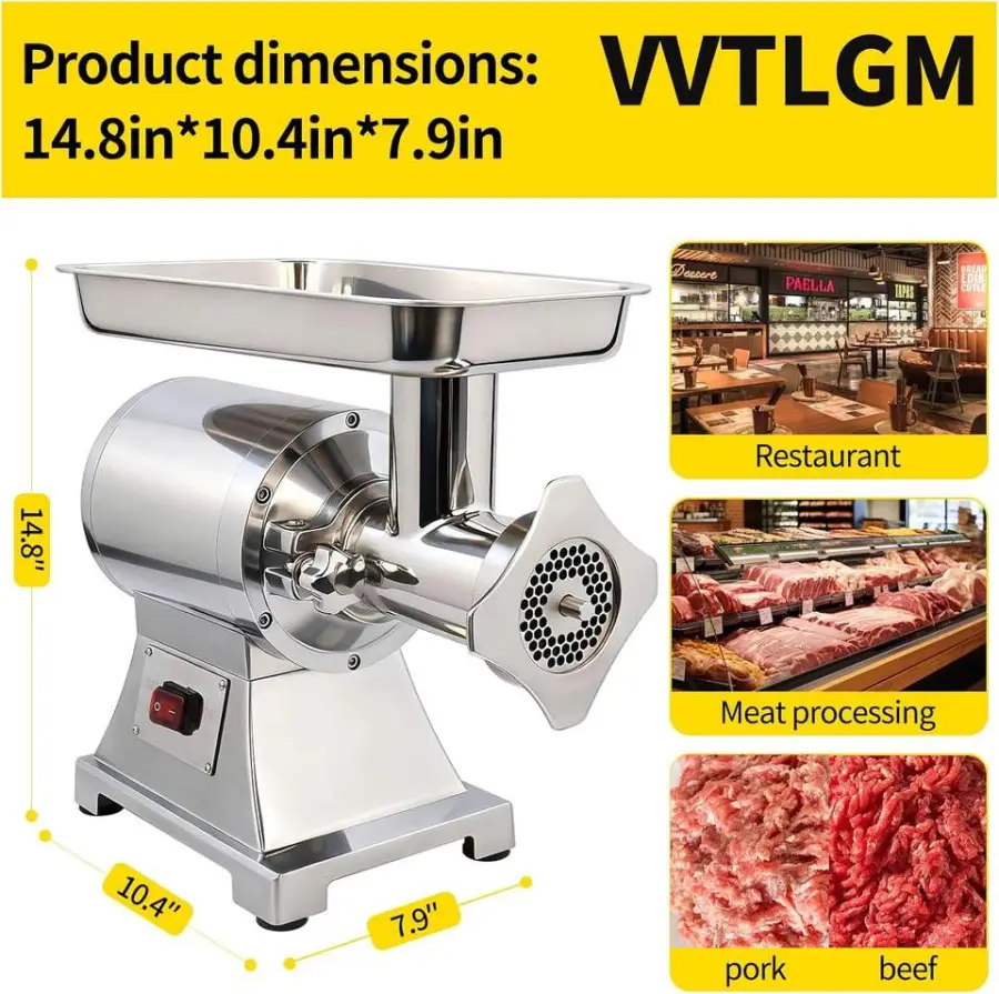Heavy Duty Commercial-Grade Meat Grinder 1.5 HP 1100W 330LB/h Stainless Steel Motor Meat Mincer 2 Blades Pusher Home Kitchen — image 2