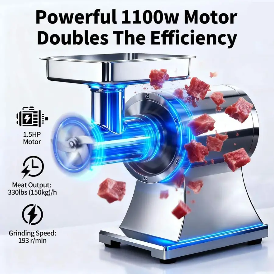 Heavy Duty Commercial-Grade Meat Grinder 1.5 HP 1100W 330LB/h Stainless Steel Motor Meat Mincer 2 Blades Pusher Home Kitchen — image 3