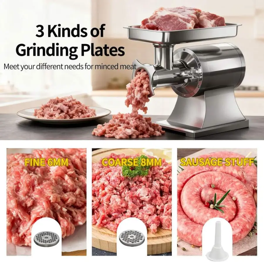 Heavy Duty Commercial-Grade Meat Grinder 1.5 HP 1100W 330LB/h Stainless Steel Motor Meat Mincer 2 Blades Pusher Home Kitchen — image 5