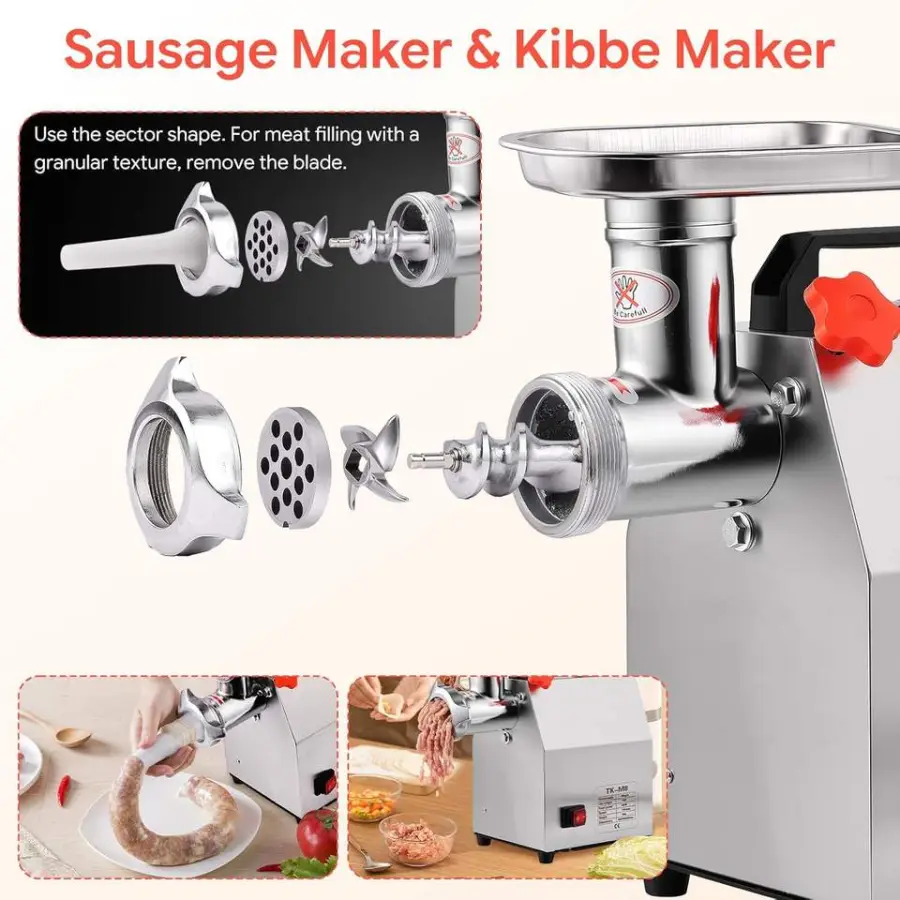 Commercial Electric Meat Grinder 400W 265LBS/H Stainless Steel 2 Blades/Grinding Discs/Stuffing Tubes New 1 Year Warranty Home — image 4