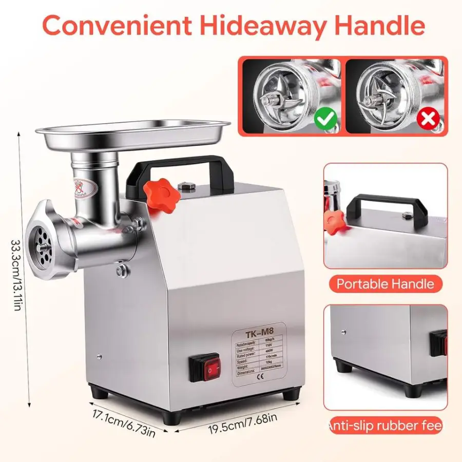 Commercial Electric Meat Grinder 400W 265LBS/H Stainless Steel 2 Blades/Grinding Discs/Stuffing Tubes New 1 Year Warranty Home — image 5