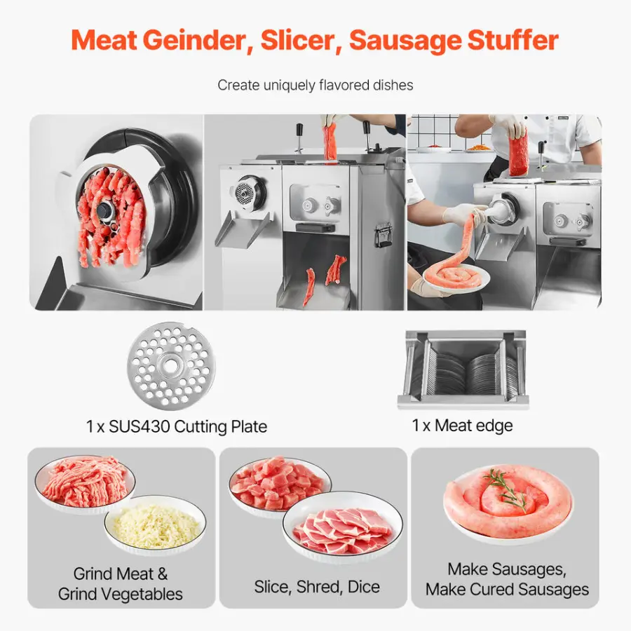 New 14 Lbs/Min Electric Motor Meat Grinder Mincer Slicer Sausage Stuffer with Blade & Grinding Plate for Slice/Shred/Dic — view 2
