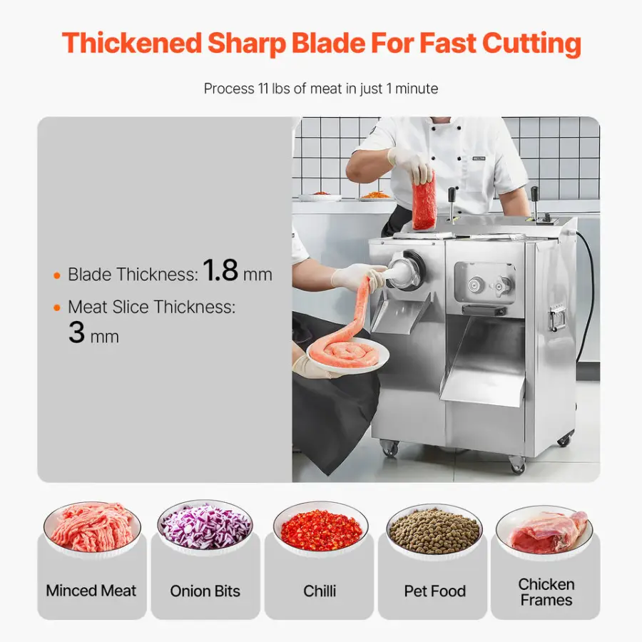 New 14 Lbs/Min Electric Motor Meat Grinder Mincer Slicer Sausage Stuffer with Blade & Grinding Plate for Slice/Shred/Dic — view 4