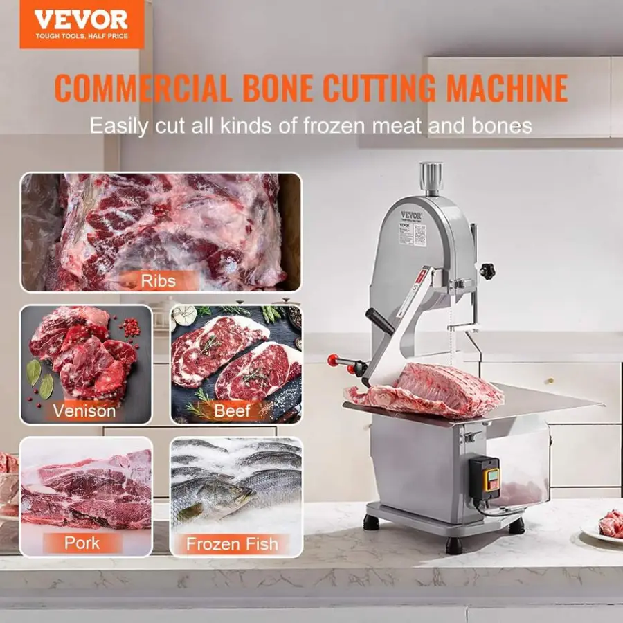 Commercial Electric Meat Bandsaw 1100W Stainless Steel Countertop Bone Saw Machine Restaurant Farm Use 19.3x15" 0.16-7.9" — image 3