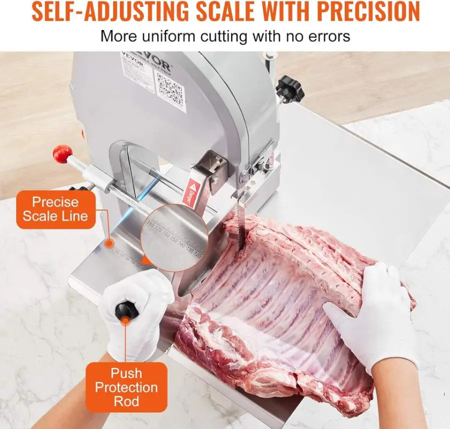 Commercial Electric Meat Bandsaw 1100W Stainless Steel Countertop Bone Saw Machine Restaurant Farm Use 19.3x15" 0.16-7.9" — image 5