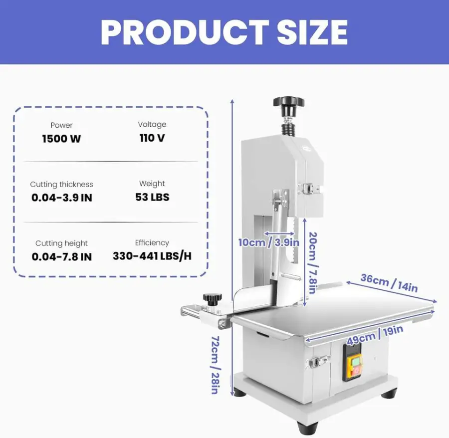 Commercial Electric Meat Saw 1500W Bone Saw Butchering Meat Cutter Machine 8 Blades 0.04-3.9" Cutting Restaurant Use — view 5