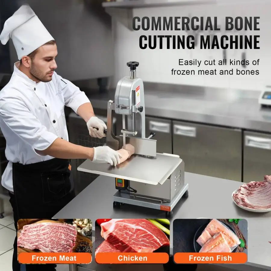 Commercial Electric Meat Bandsaw 650W/1800W Motor Countertop Bone Sawing Machine Slicing Frozen Meat Pork Stainless Steel Blade — image 2