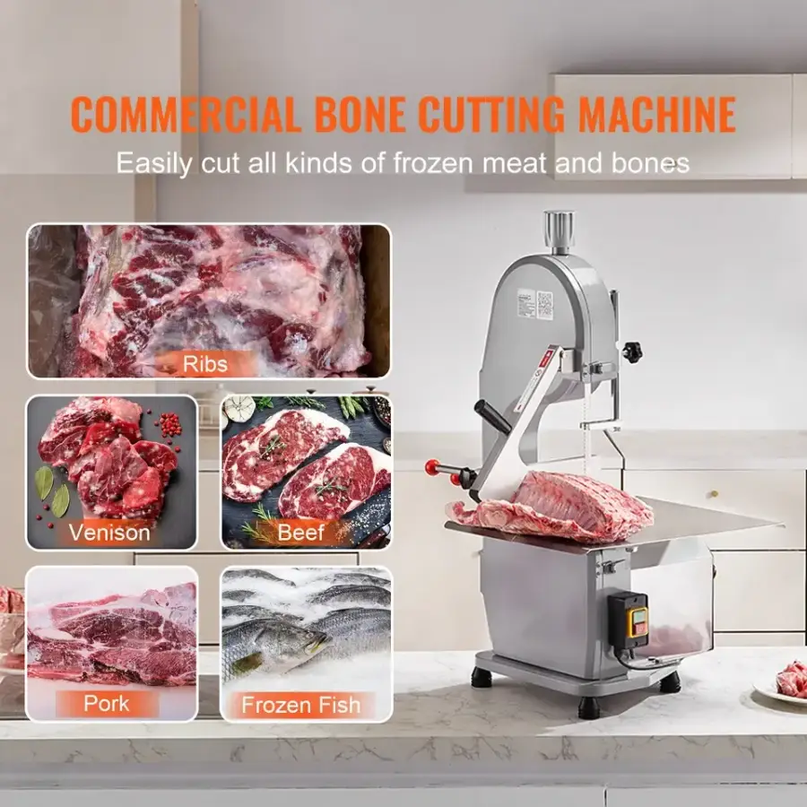 New Commercial Electric Meat Bone Saw Machine 1500W Stainless Steel Blade Bone Bandsaw Workbench Countertop Restaurant/Farm Use — image 2