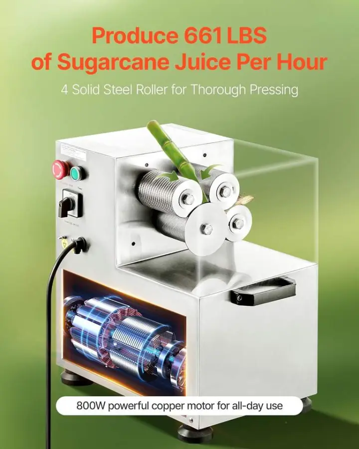 CHANG QING Commercial Portable Sugar Cane Juicer 800W 661LBS/H High Output 4 Stainless Steel Rollers Home/Commercial Use Model — image 3