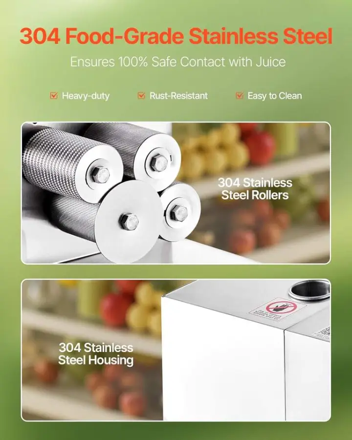CHANG QING Commercial Portable Sugar Cane Juicer 800W 661LBS/H High Output 4 Stainless Steel Rollers Home/Commercial Use Model — image 5