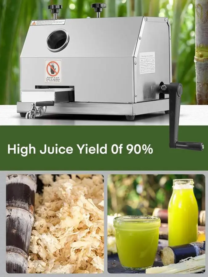 Commercial Restaurant Retail Use Sugarcane Juicer 110LBS/H High Output 3 Stainless Steel Rollers 2.4" Large Inlet Manual — image 3