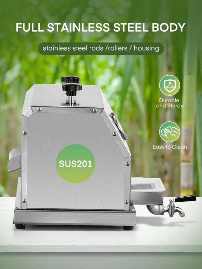 Commercial Restaurant Retail Use Sugarcane Juicer 110LBS/H High Output 3 Stainless Steel Rollers 2.4" Large Inlet Manual — image 5