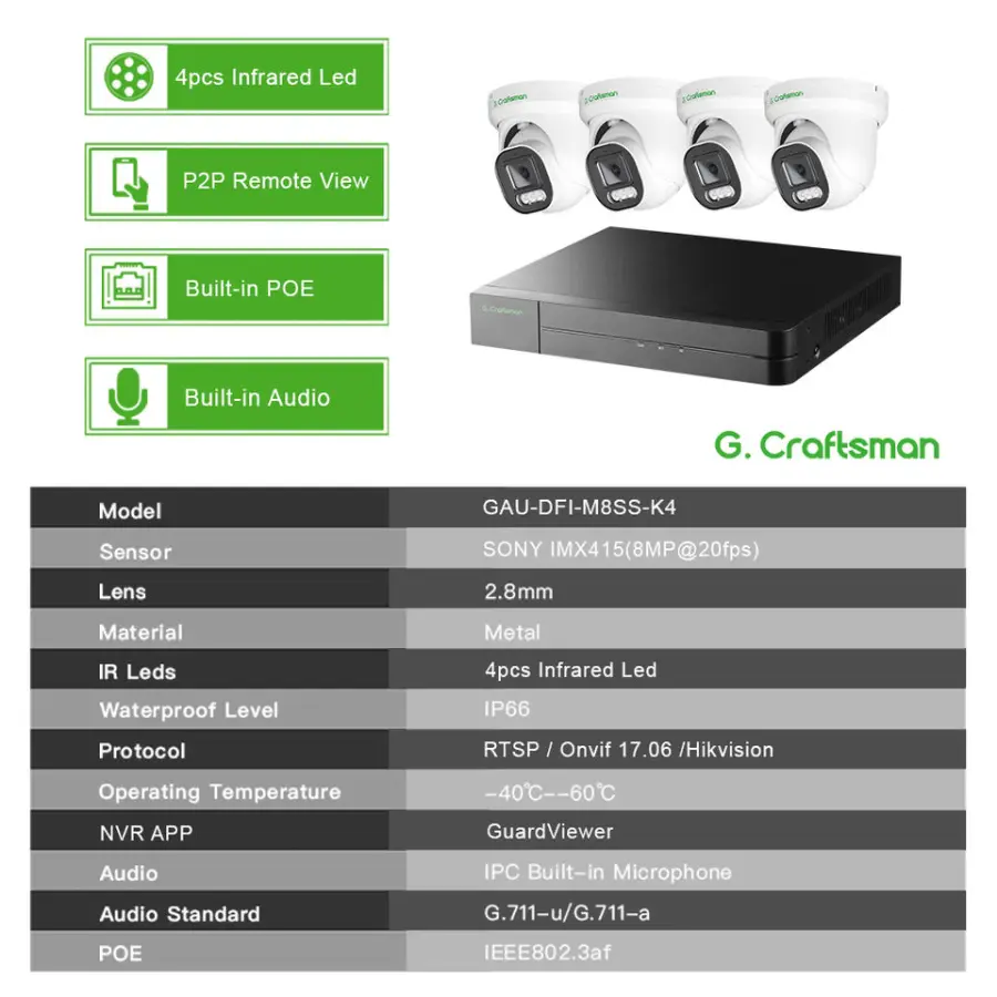 GAU-DFI-M8SS-K4 8MP Infrared POE Security Camera Indoor/Outdoor Night Vision SD Card Human Detection CCTV NVR IP Network Cloud — image 3
