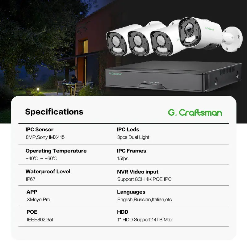 GX-YUFD-M8S-K4 8MP Best Quality High Resolution Sony 4K IP Security Camera System POE NVR Kits Plug and Play XMEYE APP — image 3
