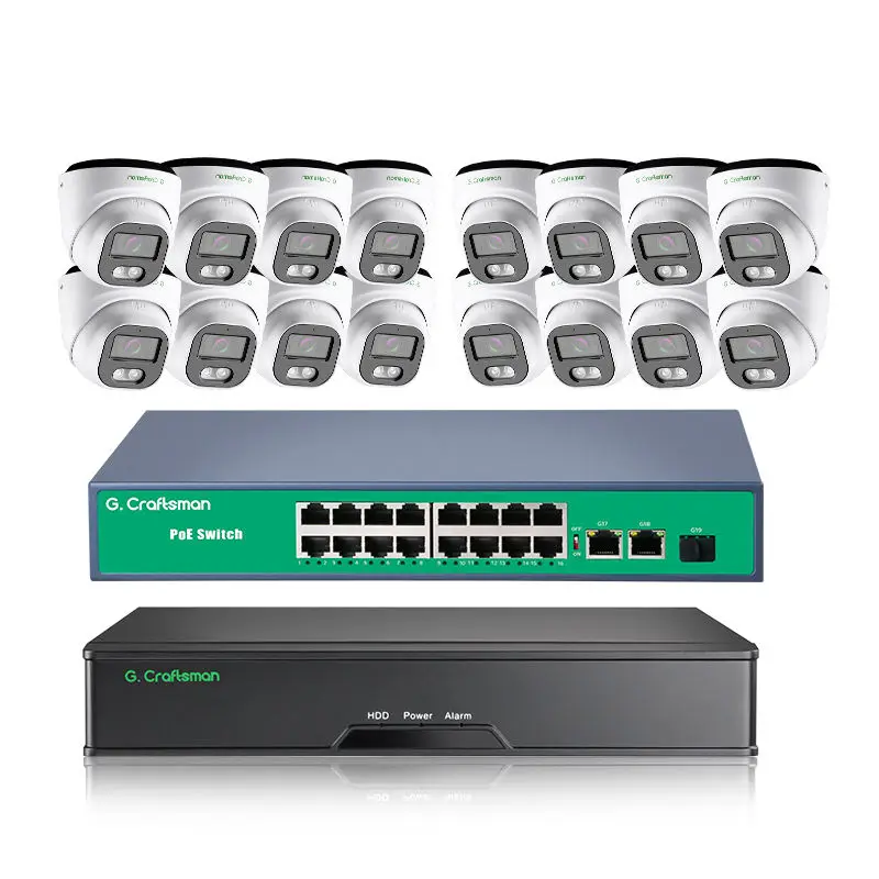 GX-HFI-M5C-K16 Gcraftsman 16pcs 24pcs 32pcs 64pcs POE Camera NVR System With Audio Face Human Body Detection — view 1