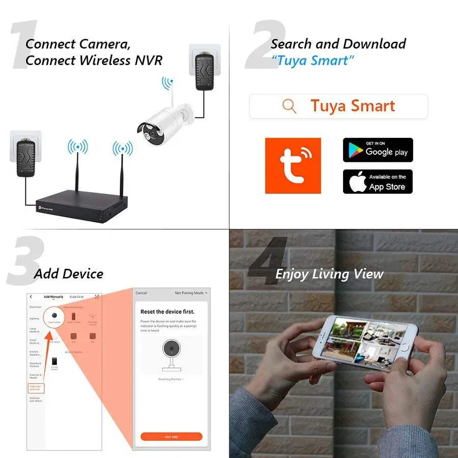 Tuya Smart 3MP 4CH OUtdoor Wifi NVR Camera Kit Night Vision 2MP HDD 4CH NVR Wireless Security Camera System WiFi NVR Kit — image 6