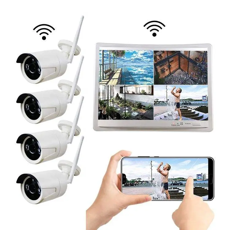 EseeCloud 4ch Security Wifi Camera Kit 12.5 Inch LCD Monir 3MP 5MP Wifi NVR Kit Camera IP Wireless Security Cctv Camera — view 1