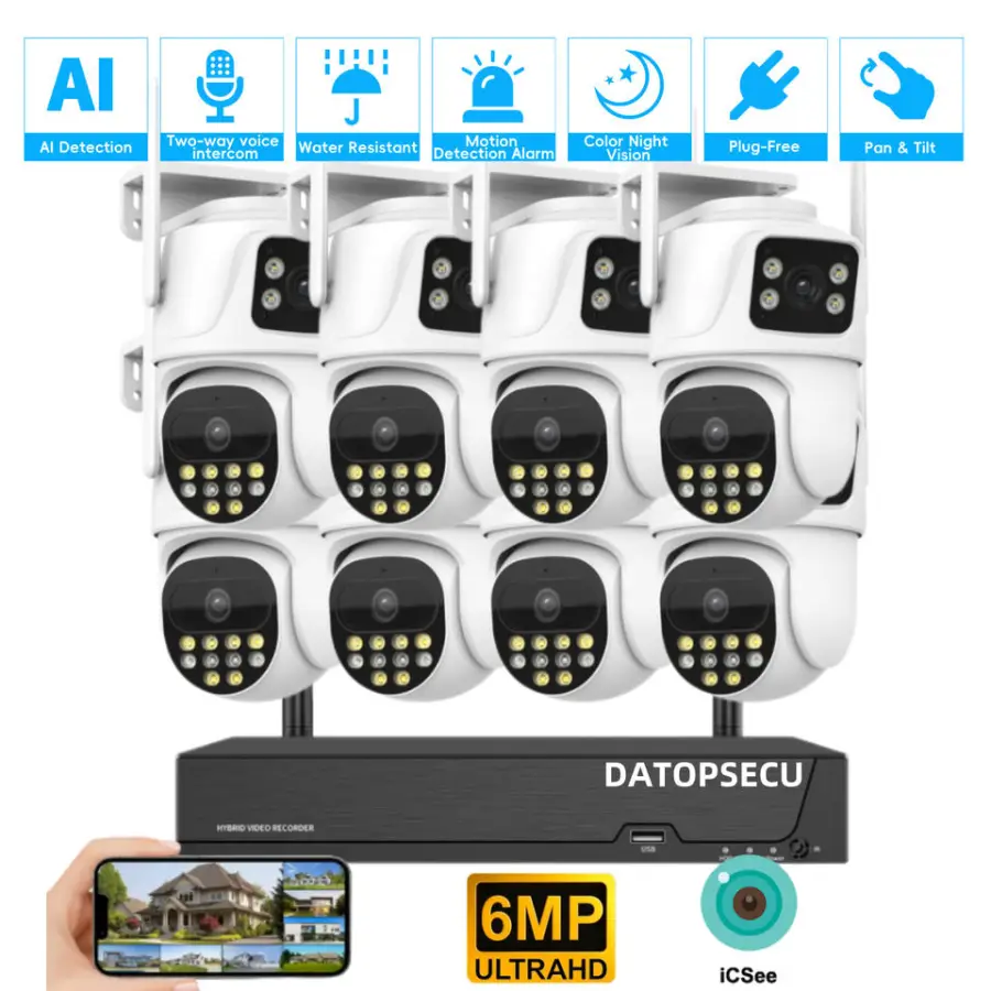 ICsee 6MP WIFI NVR Outdoor Waterproof Security Camera Kit with Night Vision Dual Lens H.265 Two-Way Audio Security Camer — view 1