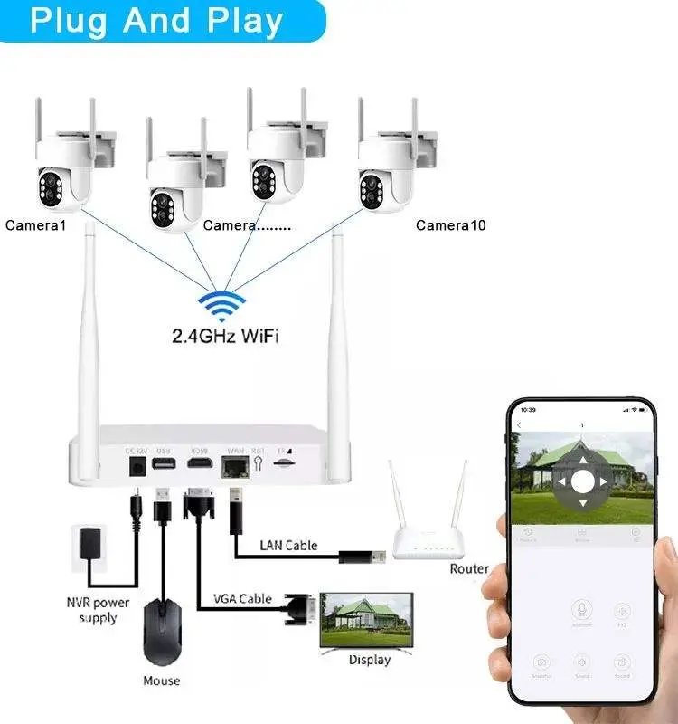 EseeCloud APP 4ch 5mp Solar Wireless Camera Kit With 4mp Camera 10inch Monitor Cctv Surveillance Ai System Solar Wifi Camera KiT — image 5