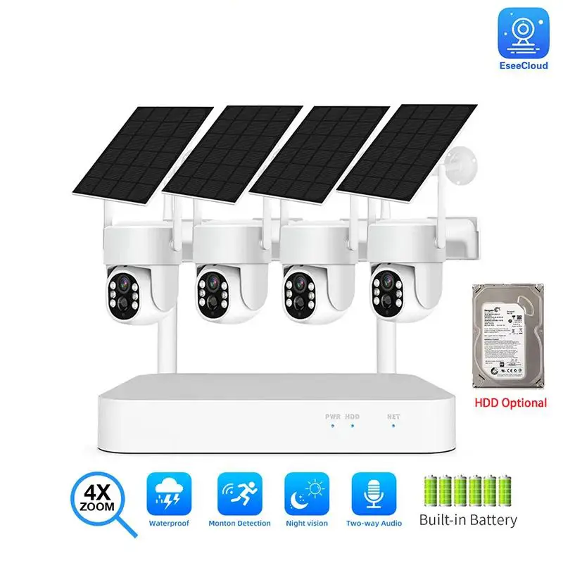 EseeCloud 4CH 4MP Wifi NVR Wireless Solar Camera CCTV Kit Security System Night Vision Battery Powered Solar Wifi Camera Kit — image 2