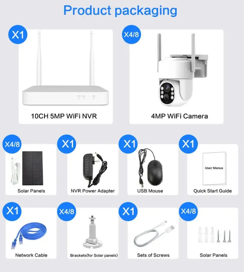 EseeCloud 4CH 4MP Wifi NVR Wireless Solar Camera CCTV Kit Security System Night Vision Battery Powered Solar Wifi Camera Kit — image 3