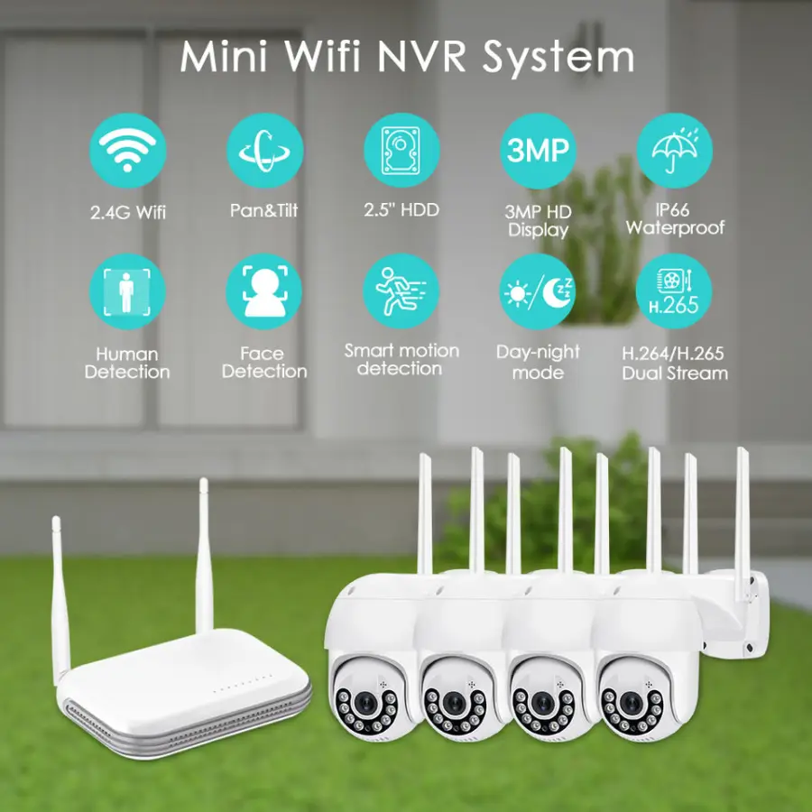 Datuo 4CH 4MP WiFi PTZ Dome Camera Kit with Night Vision Two-Way Audio Waterproof Design-Wireless CCTV System — image 3
