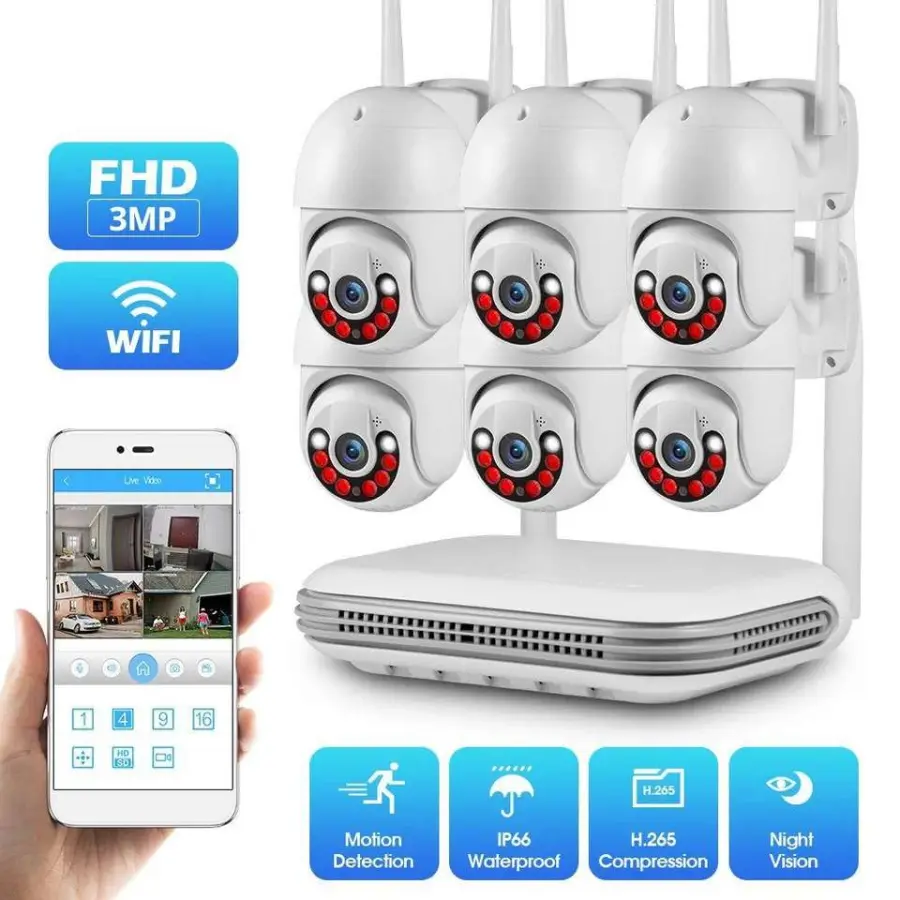 Icsee 4CH Wireless Outdoor Security CCTV Camera Kit with Auto Human Tracking Night Vision Wifi Ptz Nvr Ip Home Security — view 2