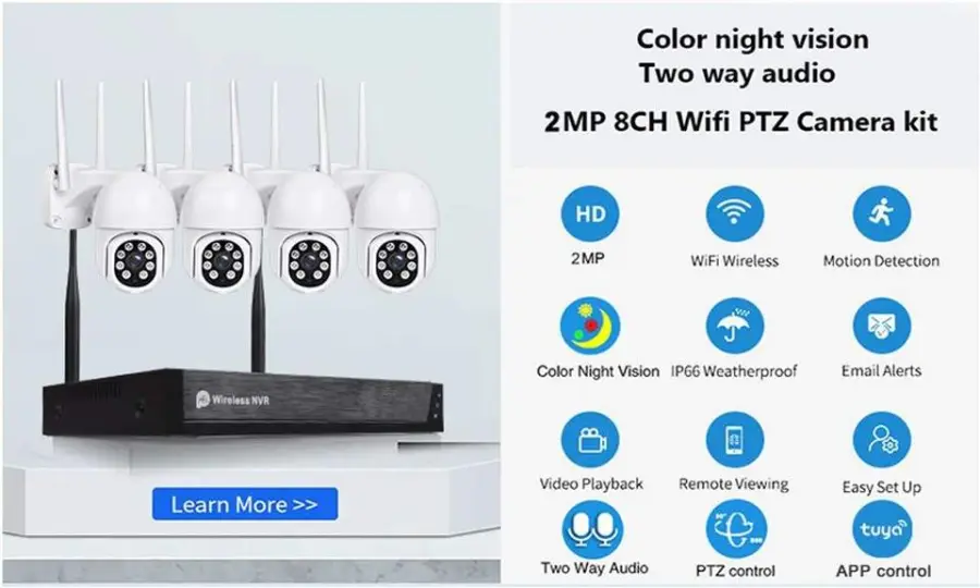 Tuya 4ch 3MP Security Wifi NVR Kit12.5 Inch LCD Monir Wi-fi Camera Kit Camera IP Wireless Cctv Camera Wireless CCTV Syst — view 4