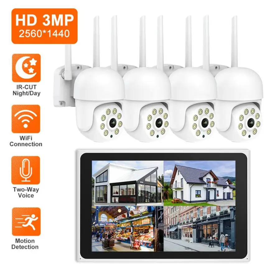 Tuya 4CH 3MP Wireless NVR Kit Wifi Dome Security Camera Ptz CCTV NVR Kit System With 12.5 Inch LCD Screen Wireless CCTV System — image 3