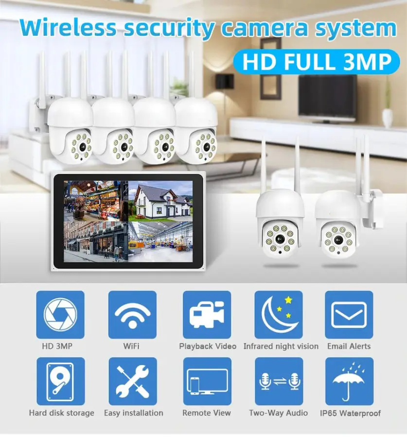 Tuya 4CH 3MP Wireless NVR Kit Wifi Dome Security Camera Ptz CCTV NVR Kit System With 12.5 Inch LCD Screen Wireless CCTV System — image 6