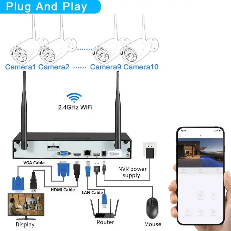 EseeCloudh 4ch 3MP 5MP BULLET Wireless Camera System NVR Kit Camera Outdoor Night Vision Security IP Camera WIFI CCTV System — image 7