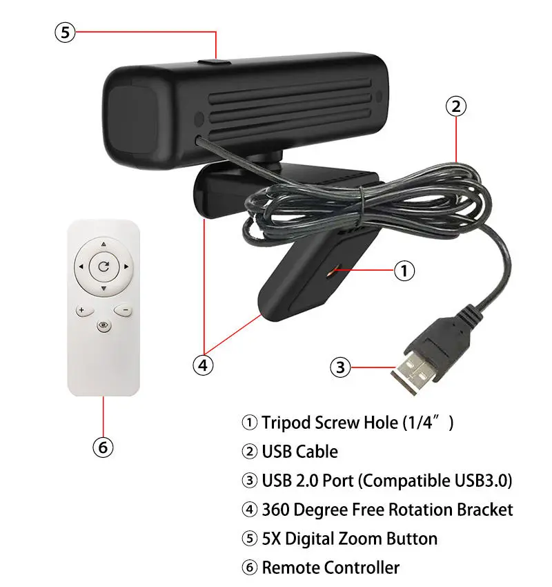 360 Degree Free Rotation 2K Autofocus Webcam for PC with Privacy Lens Cover — view 1