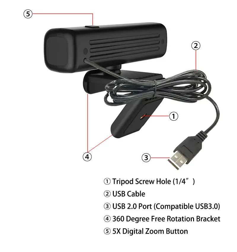 5X Zoom High Resolution Window Hello Computer Camera 4K 8mp Webcam with Tripod and Privacy Lens Cover Slider — image 6