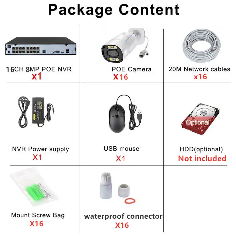 Jianvision 16CH 4MP Metal IP Bullet Outdoor Security Camera System Audio Recording Color Night Vision NVR for Surveillance — image 3