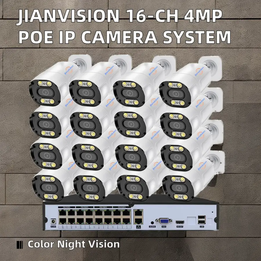 Jianvision 16-Channel 4MP POE Bullet IP Camera System Indoor and Outdoor Use with NVR Data Storage Option Waterproof IP66 — image 3