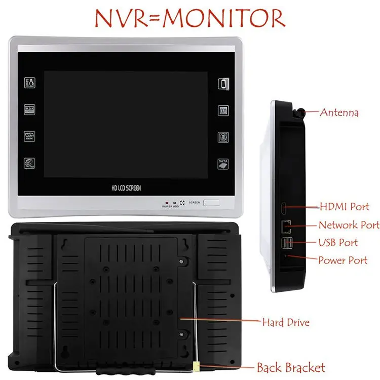 Jianvision 4CH 3MP Wireless NVR Kit with 12.5 Inch LCD Screen Eseecloud Dome Security Camera System H.265 Ip65 CMOS Wifi DC 12V — image 3