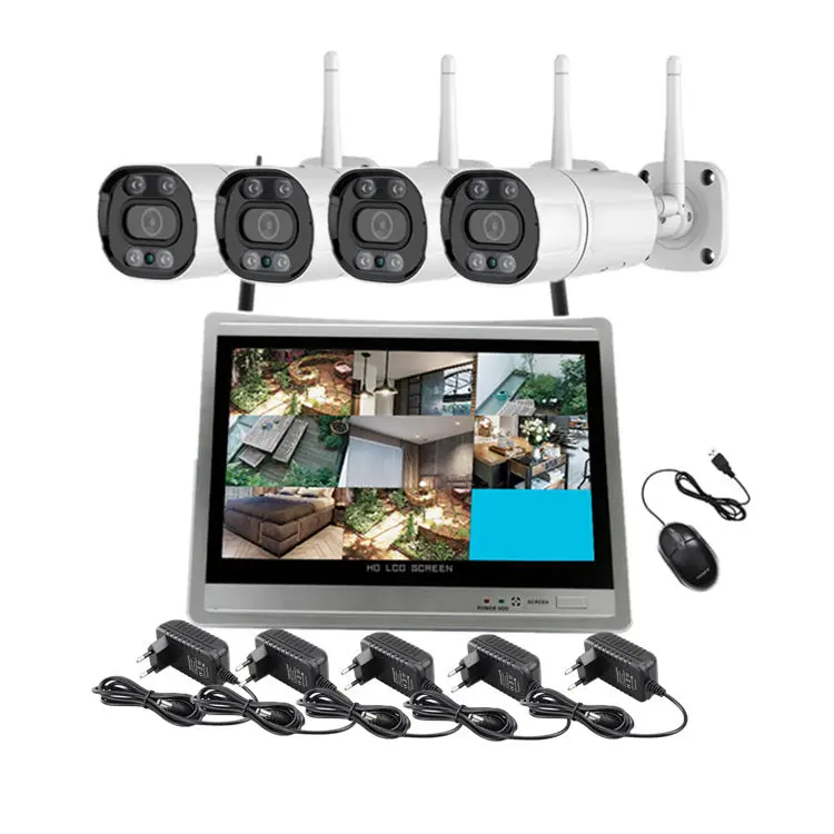 Jianvision 5MP Outdoor Wireless Surveillance Camera System Two-Way Audio Color Night Vision 12-inch Screen NVR ESSECloud — view 1