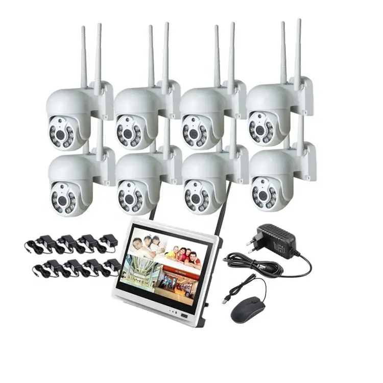 8channels Eseecloud App 3MP HD 10inches Screen Two Way Audio Waterproof Outdoor PTZ Dome Wifi Camera Nvr Kit — view 1