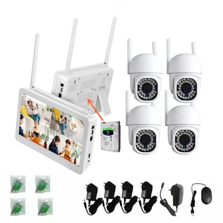 Tseye App 10inches Screen NVR Monitor 4CH Wireless PTZ Rotating Camera System Built-in 1TB HDD Two-Way Audio Color Night — view 1