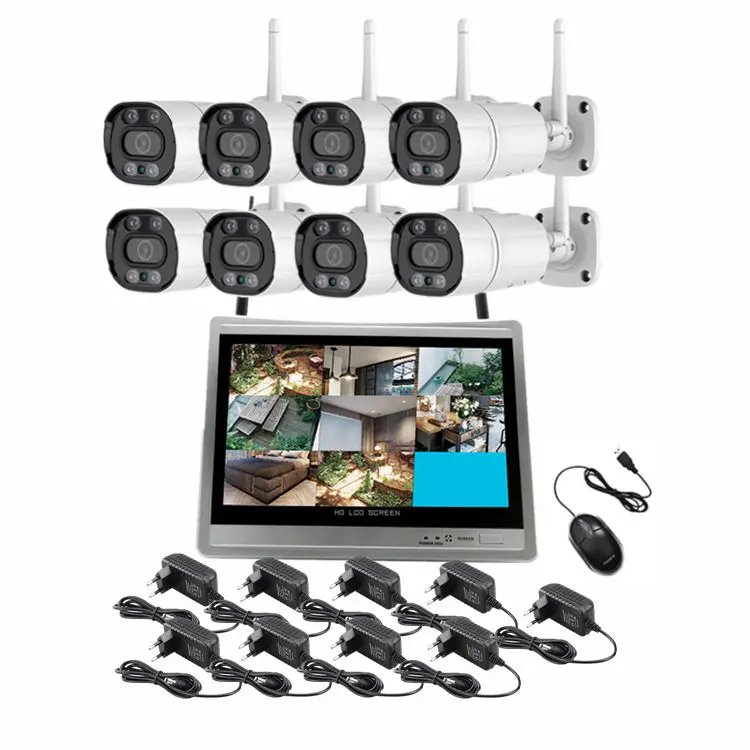 Jianvision 8-Channel 5MP CMOS WiFi IP Camera System Two-Way Audio Color Night Vision H.265 12-inch Screen Eseecloud App — view 1