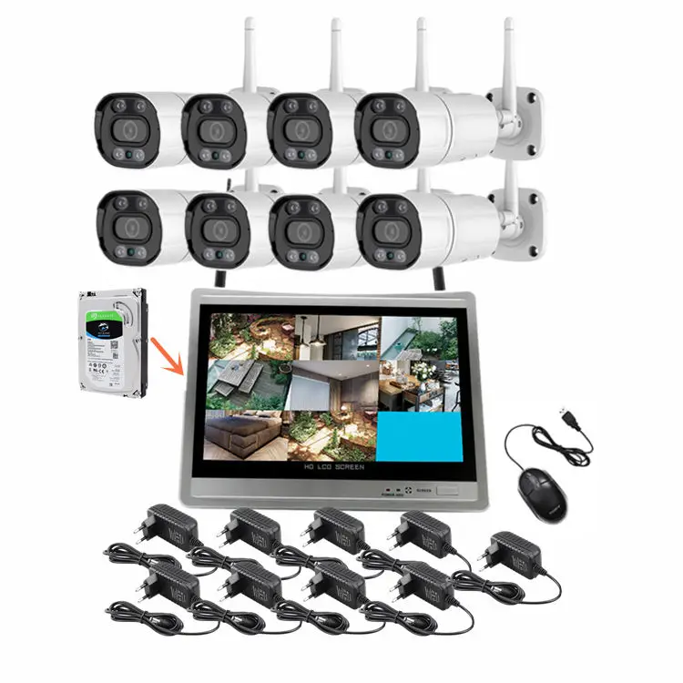 Eseecloud App Remotely Review IP66 2-way Audio 8CH 5MP Full Color Night Vision Wireless CCTV Camera Combo Set Screen NVR — view 1